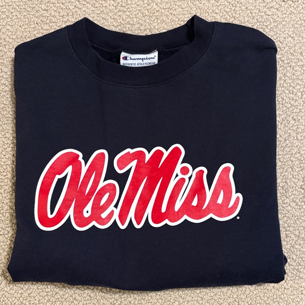Champion Navy Blue Sweatshirt with Red Ole Miss Logo